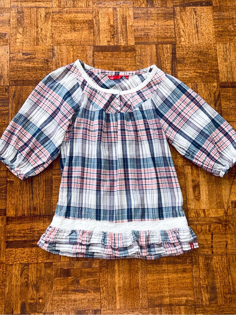 Wmn’s M Boho Blouse Plaid Dainty Whimsy Romantic